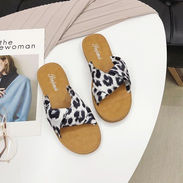 

slippers women flat non-slip flip-flops women's casual leopard beach shoes summer, Black