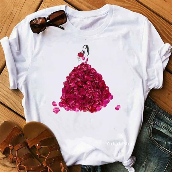 

clothes fashion flower dress womens illustration vogue novelty tee funny 90s cute, White