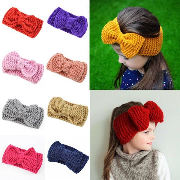 

hair accessories big bowknot baby kids born ear warmer headband girls crochet knitted hairband headwrap band, Slivery;white