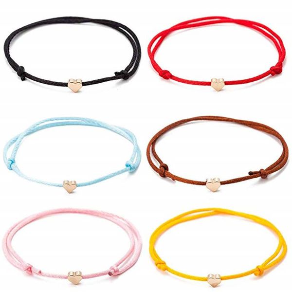 

charm bracelets colorful red string gold color heart bracelet for women men lucky adjustable rope friendship children gift 6pcs/set, Golden;silver