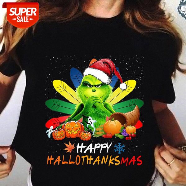 

happy hallothanksmas short-sleeved halloween t-shirt grinch #dd9h, White