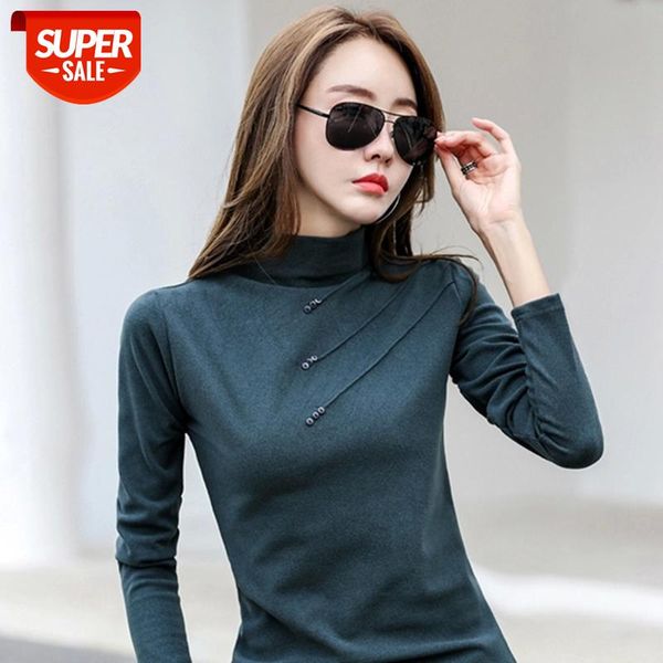 

button turtleneck tshirt femme tee shirt tshirts cotton women clothes 2021 polera mujer women vintage t shirt christmas #rq6c, White