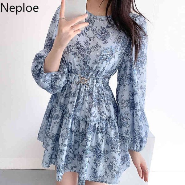 Neploe Summer Woman Dress Moda coreana Abiti Mujer Abito floreale vintage Vita sottile Mini abiti dolci con cintura 95354 210422