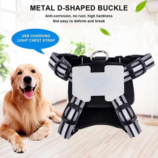 

dog collars & leashes pet collar led harness chest strap usb charging with adjustable reflective strip for night walking security