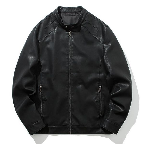 

men's fur & faux winter young men leisure leather pu jacket cultivate one's morality locomotive suit coat collar, Black
