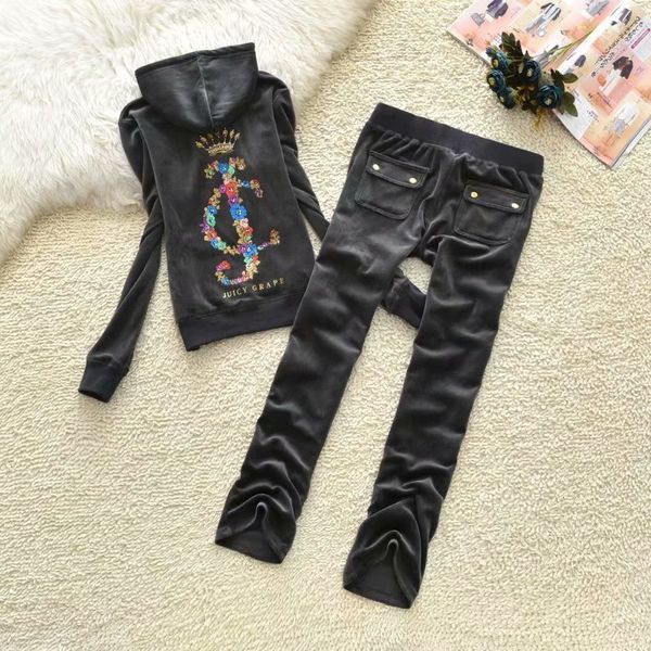 

fashion designer juicy grape brand retrieve lent slender women sporting suits outdoor flowers flower jogging training packages hooded collar, Gray