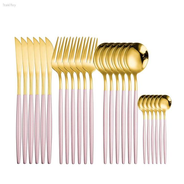

tableware cutlery set pink gold flatware dinner knives forks spoons 18/10 stainless steel dinnerware silverware drop sets