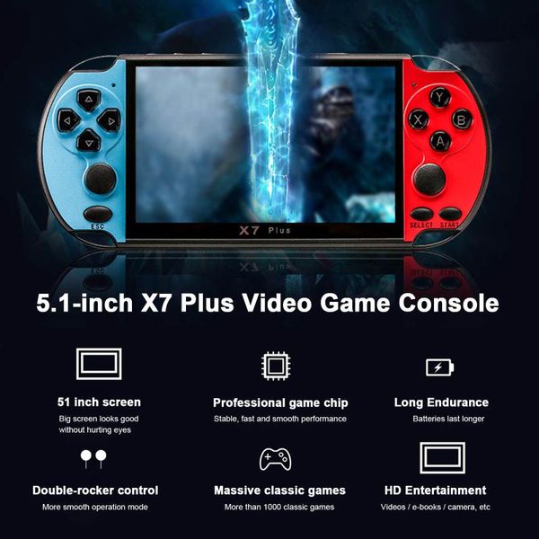 

5.1" x7 plus 8g handheld players double rocker with 1000 games mp5 controller support playing portable game