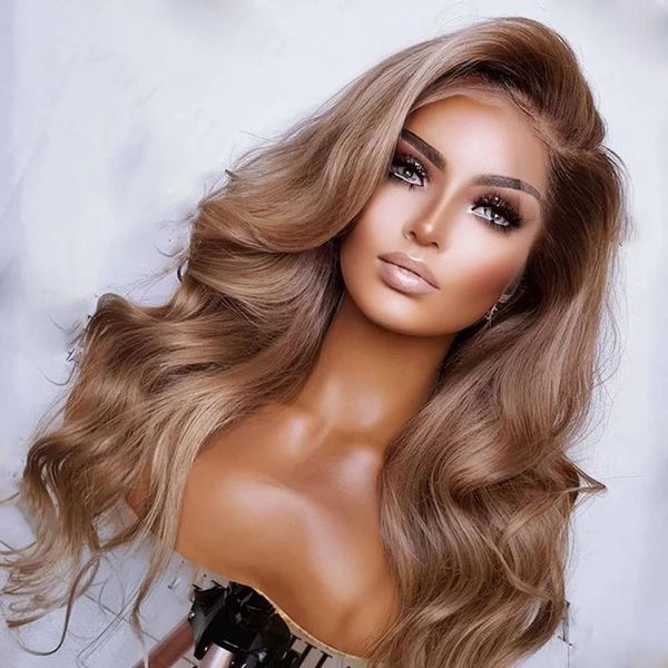 Hot Ash Loira 13x4 Lace Frontal Wig Ombre Colorido Lace Front Body Body Wigs Hum Human Cabelo Perucas HD Transparente Brasileiro Remy para Mulheres 150% Densidade