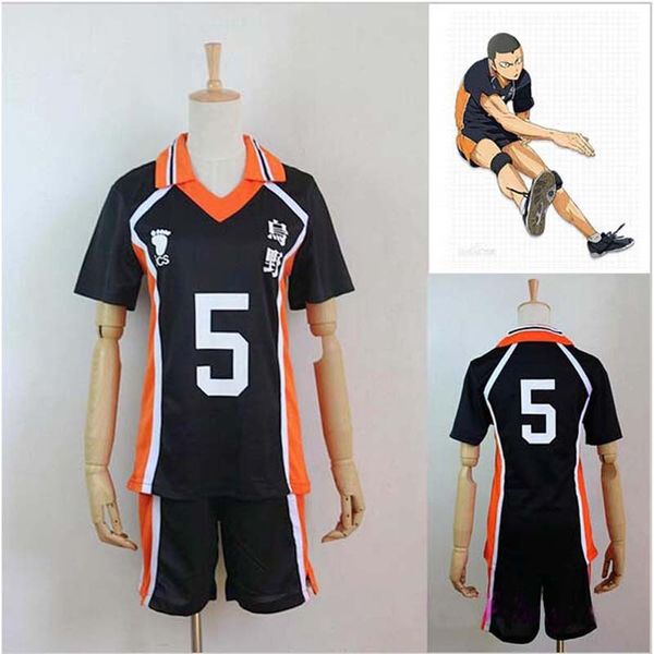 Costumi Haikyuu!! Karasuno High School #5 Tanaka Ryunosuke Volleyball Club Jersey Costume Cosplay Uniforme per abbigliamento sportivo S-2XL
