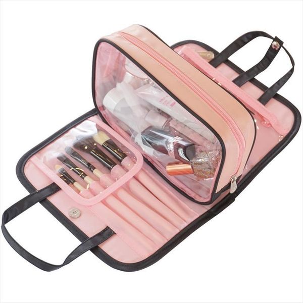 

women travel cosmetic double layer bag transparent beauty zipper makeup case pouch toiletry organizer holder wash make up