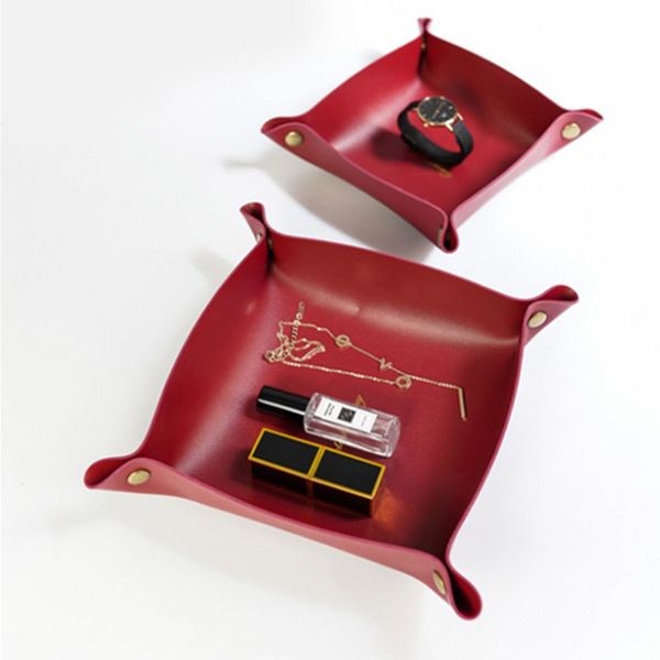 

deskstorage tray leather key plate home decoration dice tray key wallet coins pu leather folding storage box case wholesale