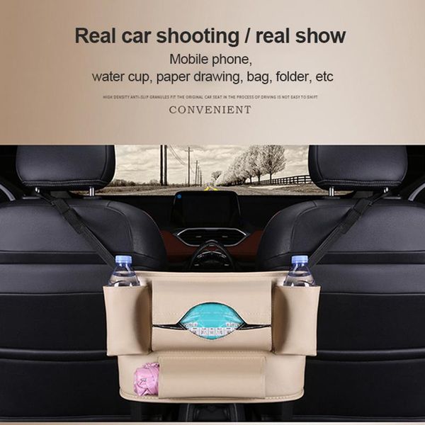 

car organizer net pocket between seat storage black pu leather store phone valuable items documents save space as a pet barrier