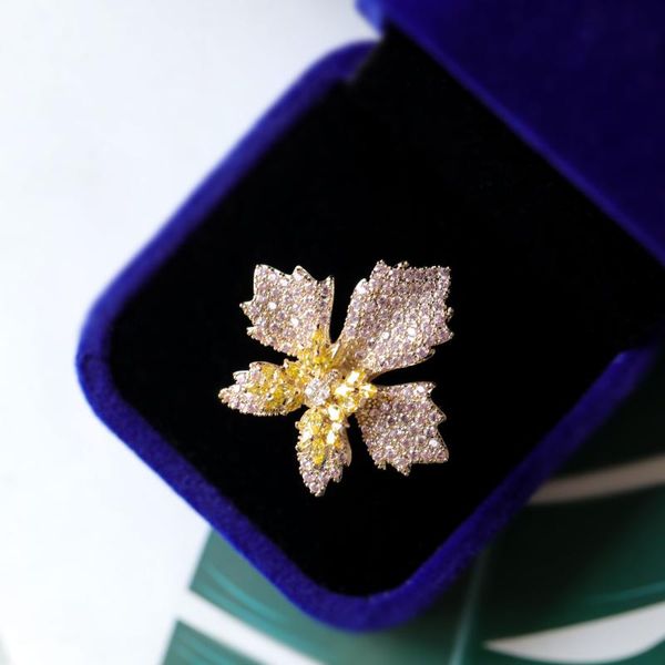 

cluster rings fashion cz luxury open leaf ring for women, Golden;silver