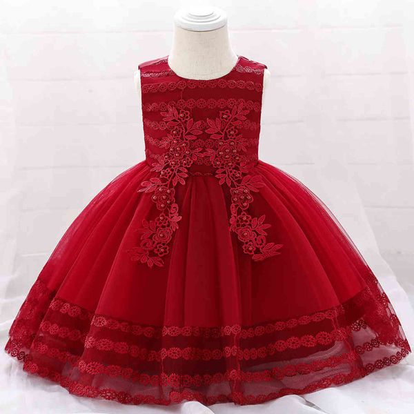 Abito da principessa in pizzo estivo per ragazza Abbigliamento per feste di compleanno di Natale Abiti da sposa per bambini con fiori rosa Costume da ballo per bambini G1129