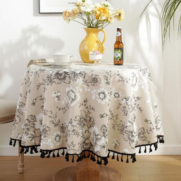 

table cloth floral linen cotton tablecloth tassel retro nappe de cover round dining tea tafelkleed