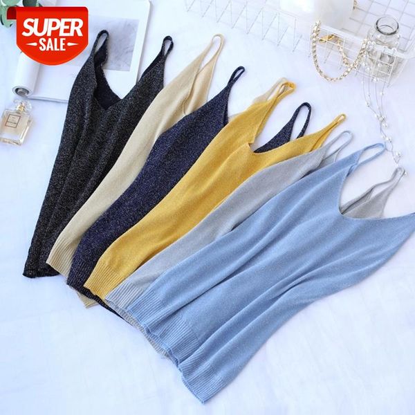 

crop 2021 summer new solid stitching v-neck camis female knitted short section slim outer wear shirt trend tank #9s7c, White