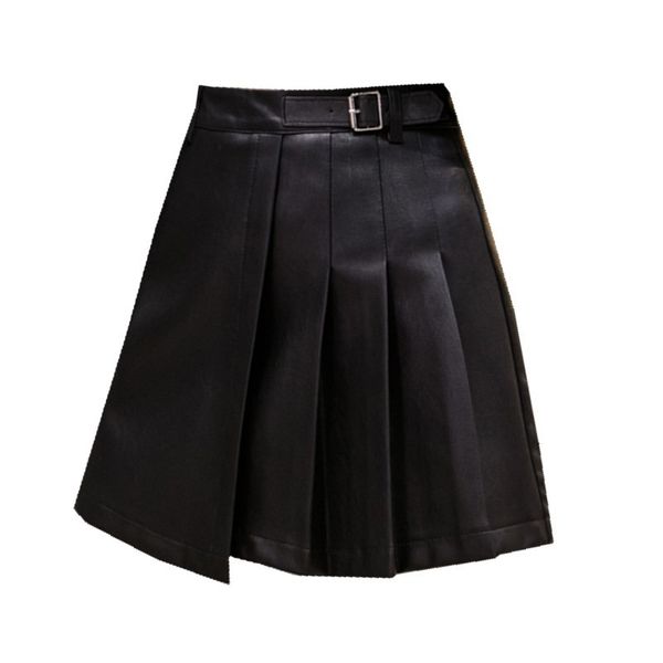 

skirts chic designer preppy style school girls pu leather mini skirt safety shorts cute women high waist pleated a-line bottoms winter, Black