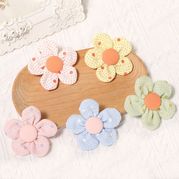 

toddler fashion dots cotton and hemp flowers hair clips cute baby girls bangs hairpins diy children headwear birthday gift, Slivery;white