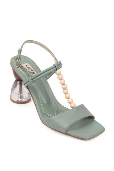 

sandals women mint green transparent board heels beaded 299701, Black