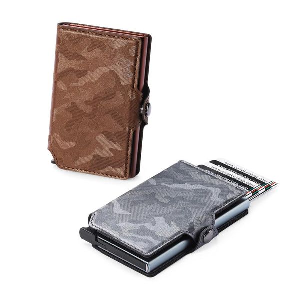 

wallet automatic holder men women metal rfid vintage aluminium bag camo leather cardholder case wallets, Red;black
