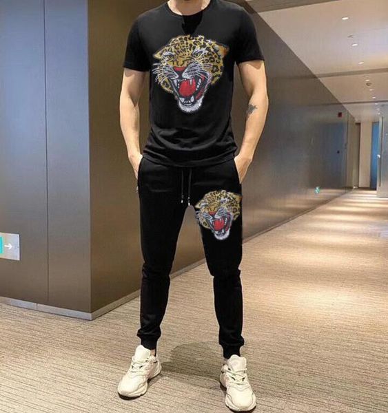 

men's tracksuits fashion tracksuit casual rhinestone design men fitness sports suits, Gray