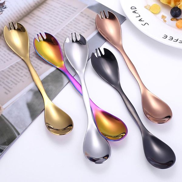 

spoons stainless steel double-headed spoon fork creative multifunctional dual-purpose portable tableware table decor