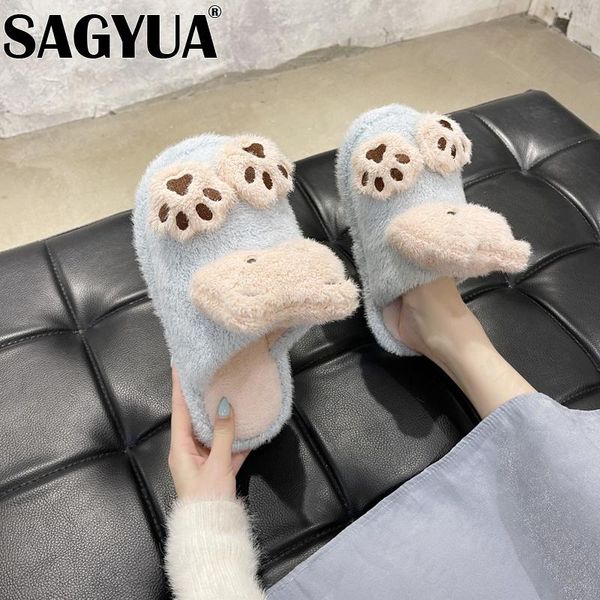 

slippers lady home cotton shoes designer winter fur flip flops flats 2021 cozy short plush casual slides shallow sweet, Black