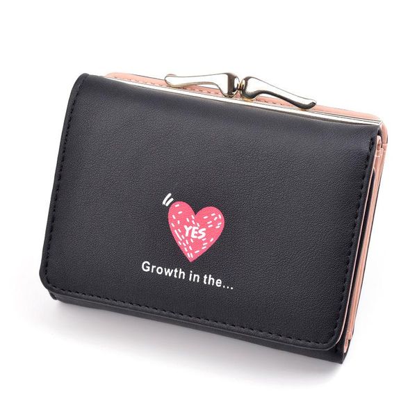 

wallets fashion women's purses female three fold love cute multifunction short wallet mini purse women money bag card holder clutch, Red;black