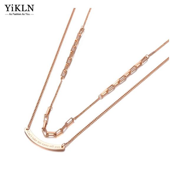 

chains yikln bohemia design double layer curved pendant necklaces for women stainless steel cz crystal chain choker necklace yn20210, Silver