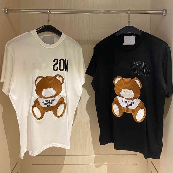 

luxury design bear letter embroidery cartoon short for female summer fashion casual couple loose half sleeve t-shirt a1, White