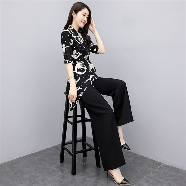 

women's tracksuits summer women clothing office lady elegant two piece set stripe and wide leg pants metching outfit plus size tracksu, Gray
