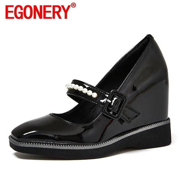 

dress shoes egonery women autumn style slope heel fashion string beads decoration leisure office lady comfortable ventilation, Black