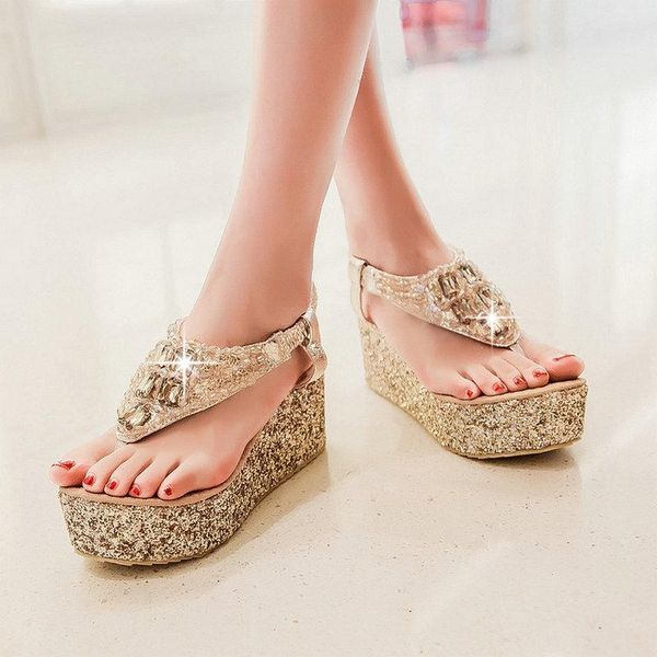 

thong women thick soled slippers fashion summer casual shoes lightweight ladies rhinestone flip flops, Black