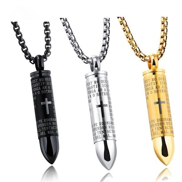 

men punk scripture chain pendant necklace gothic vintage choker hip-hop jewelry male friendship gift charm necklaces, Silver