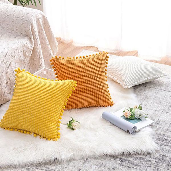 

pillow case 45x45 cm striped corduroy throw sofa pillowcases home decoration couch bed living room pompom square pillowcase