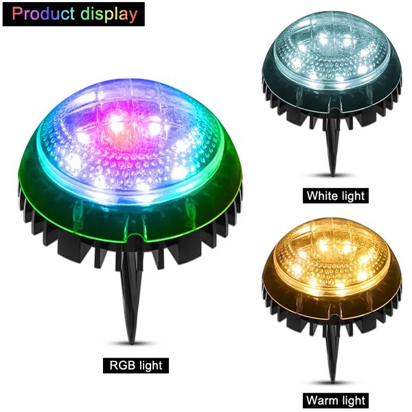 Luzes solares do gramado da terra RGB 7 Cores Mudável impermeável decorativo da lâmpada de jardim solar ao ar livre 8 LED para o convés do quintal