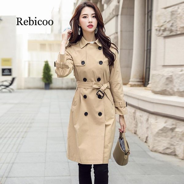 

women's trench coats spring long coat women casual slim double breasted epaulet ol -2xl female clothing, Tan;black