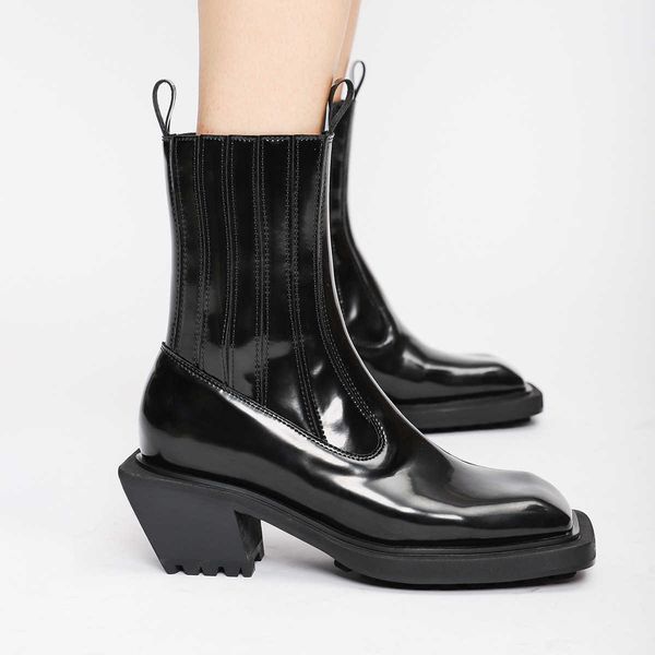 

chelsea autumn and winter 2021 new high thick heel square head sleeve elastic short boots women's boots, Black
