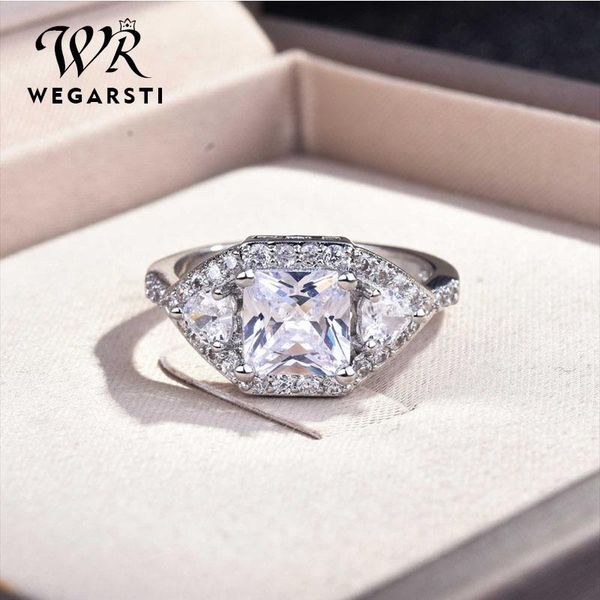 

cluster rings wegarsti jewelry fashion sterling 925 silver for women simple design square bridal wedding engagement ring bijoux, Golden;silver