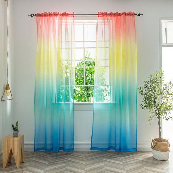

curtain & drapes gradient colorful rainbow sheer for living room bed window decoration organza country style tende gothic home decor