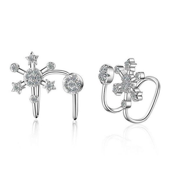 

clip-on & screw back women 925 sterling silver clear zircon cute snowflake clip earring for girls lady sweet gift korea no ear hole jewelry
