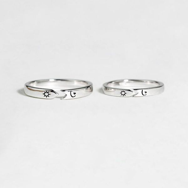 

wedding rings original handmade silver sun moon couple for men women personalized opening creative birthday gift, Slivery;golden