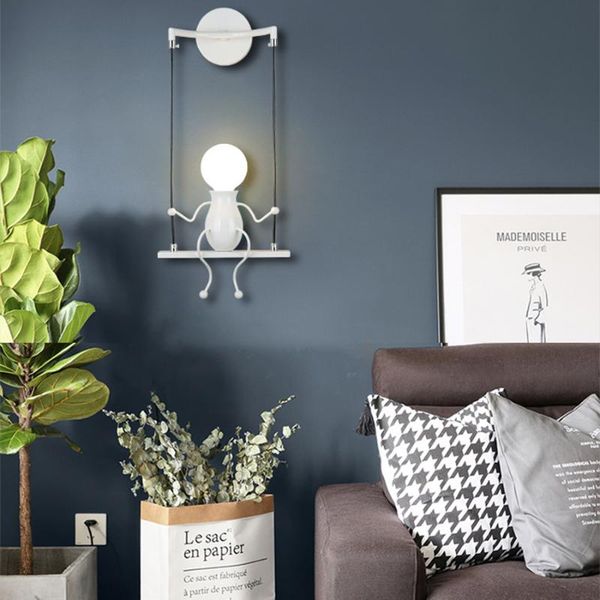 

wall sconces creative cartoon swing double little people light e27 modern robot lamp for kid' bedroom