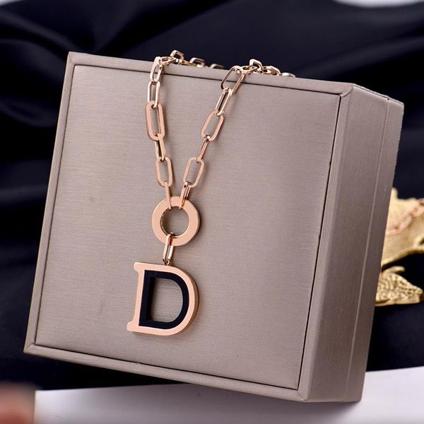 

charm bracelets 316l stainless steel fashion black letters big d thick long necklace lengthened collarbone chain joker simple sweater, Golden;silver