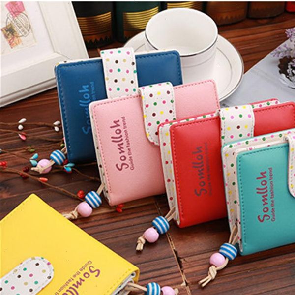 

fashion candy colors women wallets short polka dots leather zipper small wallet purse cards holder for girls laddies, Red;black