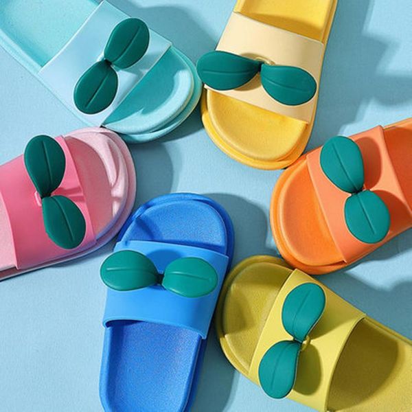 

slipper cute leaf pattern children' slippers kids indoor outdoor boys girls home baby slide little boy girl shoes non-slip, Black;grey