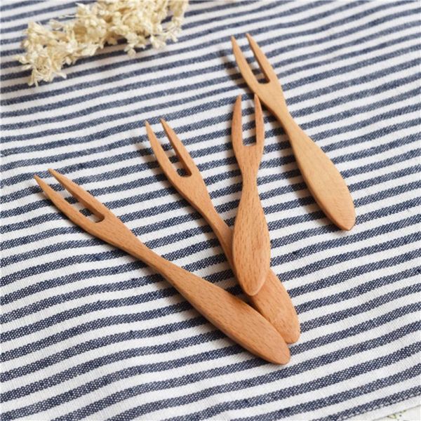 

forks 3pcs wide handle fruit fork creative multifunctional wooden pastry cake dessert picks