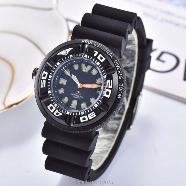 

wristwatches 2021 men's watch 43mm eco-diver sports watches luminous black rubber rotated bezel relogio masculino, Slivery;brown