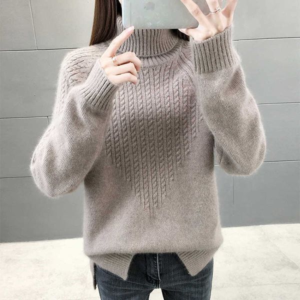 

women's sweaters thick autumn winter turtleneck long sleeve jumper ladies casual solid knitted split pullovers for female qe1f, White;black